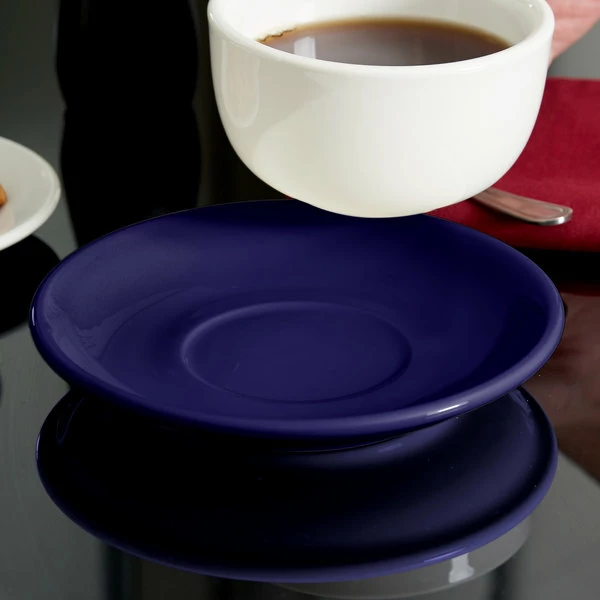 Tuxton BCE-066 6 3/4" Cappuccino China Saucer - Cobalt - 24/Case 1 Tuxton BCE-066 6 3/4" Cappuccino China Saucer - Cobalt - 24/Case