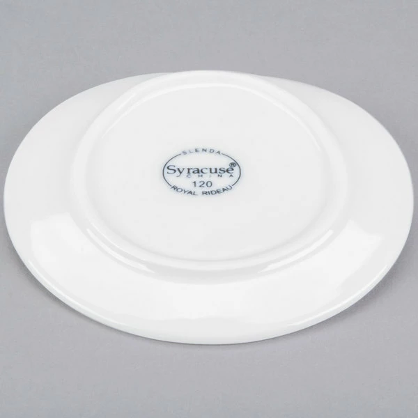 Syracuse China 905356120 Slenda Practica 4 3/4" X 4 1/2" Royal Rideau White Porcelain Saucer - 36/Case 4 Syracuse China 905356120 Slenda Practica 4 3/4" X 4 1/2" Royal Rideau White Porcelain Saucer - 36/Case - Image 4