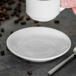 Tuxton ASU-082 San Marino AlumaTux Pearl White (European White) 4 5/8" China AD Saucer - 36/Case