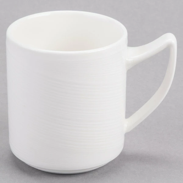 Syracuse China 987659387 Silk 12.25 Oz. Royal Rideau White Porcelain Stacking Mug - 36/Case 3 Syracuse China 987659387 Silk 12.25 Oz. Royal Rideau White Porcelain Stacking Mug - 36/Case - Image 3