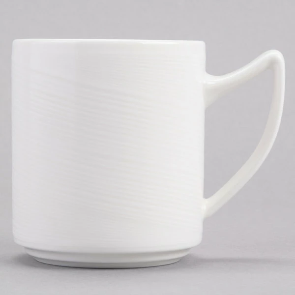 Syracuse China 987659387 Silk 12.25 Oz. Royal Rideau White Porcelain Stacking Mug - 36/Case 2 Syracuse China 987659387 Silk 12.25 Oz. Royal Rideau White Porcelain Stacking Mug - 36/Case - Image 2