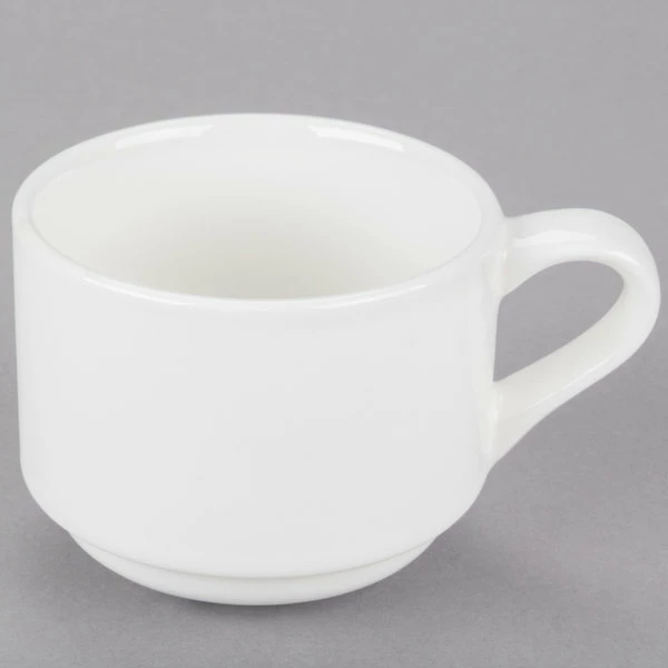 Tuxton AMU-083 Modena AlumaTux Pearl White (European White) 7 Oz. China Stackable Cup - 36/Case 2 Tuxton AMU-083 Modena AlumaTux Pearl White (European White) 7 Oz. China Stackable Cup - 36/Case - Image 2