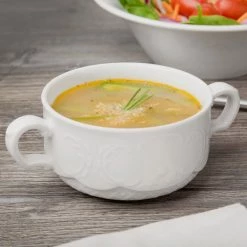 Schonwald 9062728 Marquis 9.5 Oz. Continental White Porcelain Two-Handled Soup Cup - 12/Case