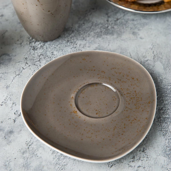 Schonwald 9386918-63044 Pottery 6 1/8" Unique Dark Gray Porcelain Saucer - 12/Case 1 Schonwald 9386918-63044 Pottery 6 1/8" Unique Dark Gray Porcelain Saucer - 12/Case