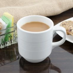 Bon Chef 1400002P Stacked Lines 8 Oz. White Porcelain Mug - 36/Case