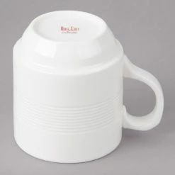 Bon Chef 1400002P Stacked Lines 8 Oz. White Porcelain Mug - 36/Case -Rak Porcelain shop 1448826