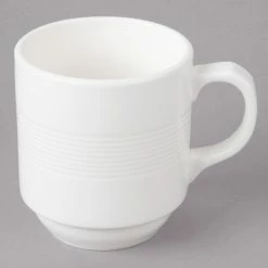 Bon Chef 1400002P Stacked Lines 8 Oz. White Porcelain Mug - 36/Case -Rak Porcelain shop 1448828