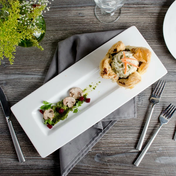 Bon Chef 5000017B Wide Rim 15" X 6" White Bone China Rectangular Plate - 10/Pack 1 Bon Chef 5000017B Wide Rim 15" X 6" White Bone China Rectangular Plate - 10/Pack