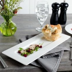 Bon Chef 5000017B Wide Rim 15" X 6" White Bone China Rectangular Plate - 10/Pack 11 Bon Chef 5000017B Wide Rim 15" X 6" White Bone China Rectangular Plate - 10/Pack -Rak Porcelain shop 1450085