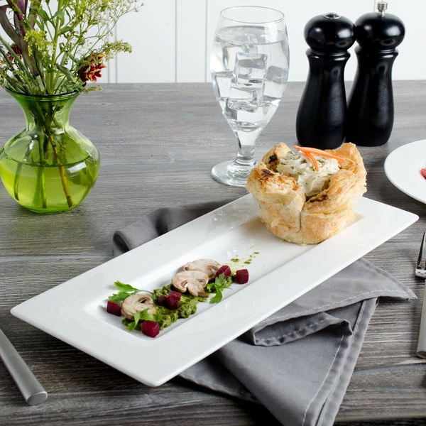 Bon Chef 5000017B Wide Rim 15" X 6" White Bone China Rectangular Plate - 10/Pack 6 Bon Chef 5000017B Wide Rim 15" X 6" White Bone China Rectangular Plate - 10/Pack - Image 6