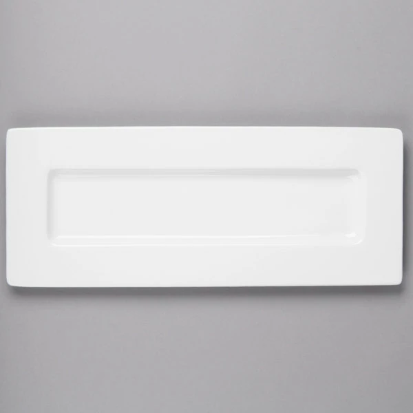 Bon Chef 5000017B Wide Rim 15" X 6" White Bone China Rectangular Plate - 10/Pack 2 Bon Chef 5000017B Wide Rim 15" X 6" White Bone China Rectangular Plate - 10/Pack - Image 2