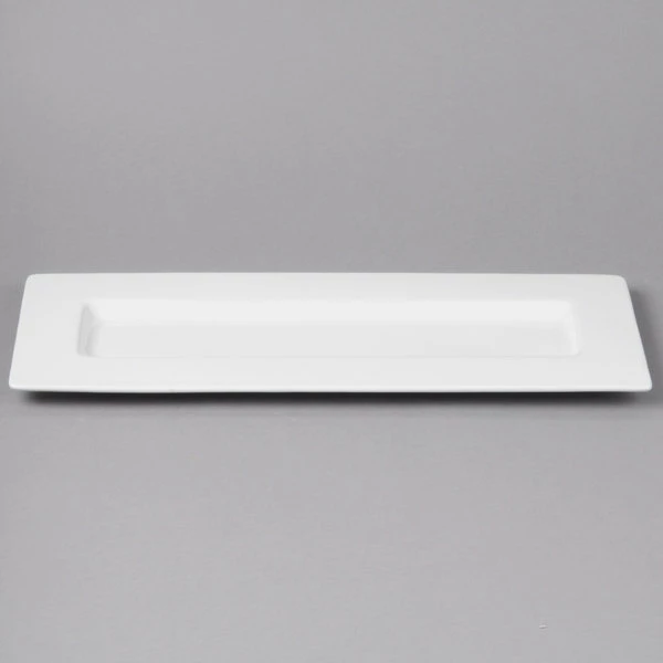 Bon Chef 5000017B Wide Rim 15" X 6" White Bone China Rectangular Plate - 10/Pack 3 Bon Chef 5000017B Wide Rim 15" X 6" White Bone China Rectangular Plate - 10/Pack - Image 3