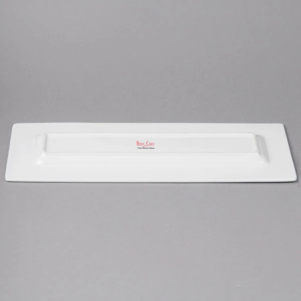 Bon Chef 5000017B Wide Rim 15" X 6" White Bone China Rectangular Plate - 10/Pack 4 Bon Chef 5000017B Wide Rim 15" X 6" White Bone China Rectangular Plate - 10/Pack - Image 4