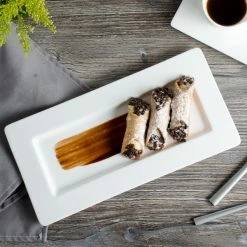 Bon Chef 5000016B Wide Rim 12" X 6" White Bone China Rectangular Plate - 12/Pack