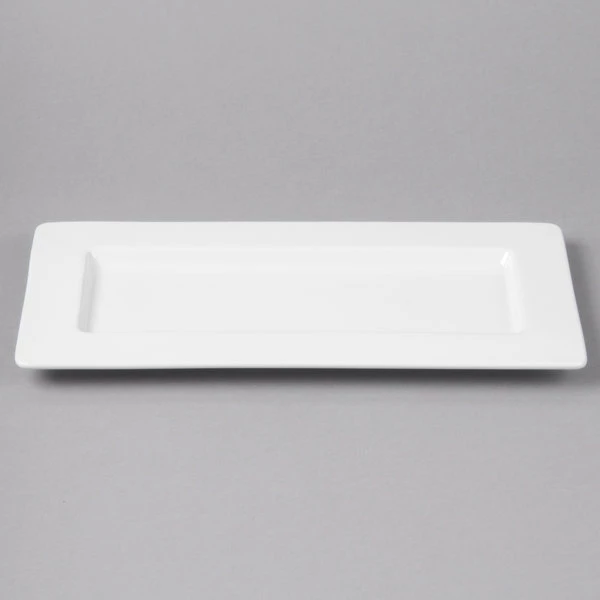 Bon Chef 5000016B Wide Rim 12" X 6" White Bone China Rectangular Plate - 12/Pack 3 Bon Chef 5000016B Wide Rim 12" X 6" White Bone China Rectangular Plate - 12/Pack - Image 3