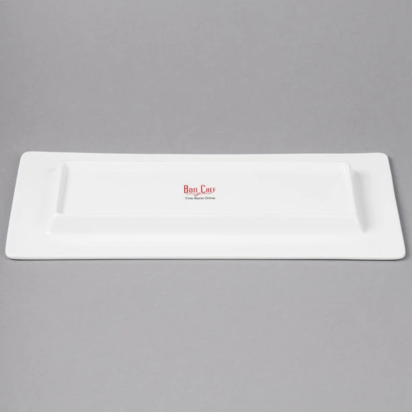 Bon Chef 5000016B Wide Rim 12" X 6" White Bone China Rectangular Plate - 12/Pack 4 Bon Chef 5000016B Wide Rim 12" X 6" White Bone China Rectangular Plate - 12/Pack - Image 4
