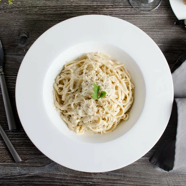 Bon Chef 5000013B Wide Rim 11 1/2" White Bone China Pasta Plate - 12/Pack 1 Bon Chef 5000013B Wide Rim 11 1/2" White Bone China Pasta Plate - 12/Pack