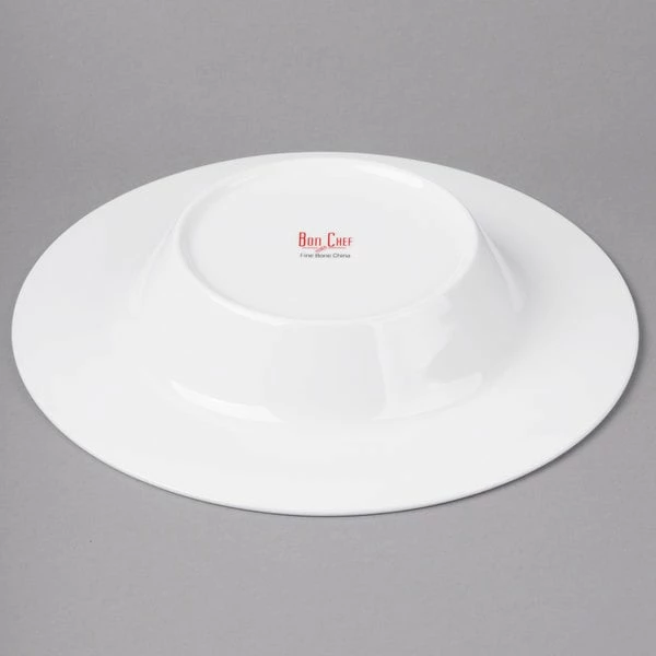 Bon Chef 5000013B Wide Rim 11 1/2" White Bone China Pasta Plate - 12/Pack 5 Bon Chef 5000013B Wide Rim 11 1/2" White Bone China Pasta Plate - 12/Pack - Image 5