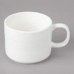 Bon Chef 1400006P Stacked Lines 7 Oz. White Porcelain Cup - 36/Case -Rak Porcelain shop 1451148