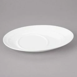 Bon Chef 1100005P Slanted Oval 7 5/8" X 5 1/4" White Porcelain Saucer - 36/Case -Rak Porcelain shop 1452494