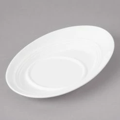 Bon Chef 1100005P Slanted Oval 7 5/8" X 5 1/4" White Porcelain Saucer - 36/Case -Rak Porcelain shop 1452495