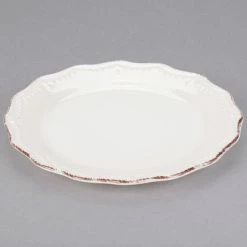 10 Strawberry Street OXFRD-CRM-4 Oxford 8 5/16" Brown Rim Cream Stoneware Salad Plate - 24/Case -Rak Porcelain shop 1511446