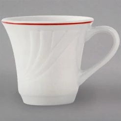 Tuxton YBF-070 Monterey 7 Oz. Eggshell China Tall Cup With Berry Band - 36/Case