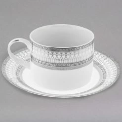 10 Strawberry Street IRIANA-9SLV Iriana 8 Oz. Silver Porcelain Can Cup With Saucer - 24/Case