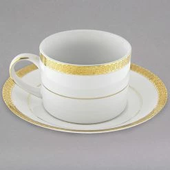 10 Strawberry Street LUX-9G Luxor 8 Oz. Gold Porcelain Cup And Saucer - 24/Case