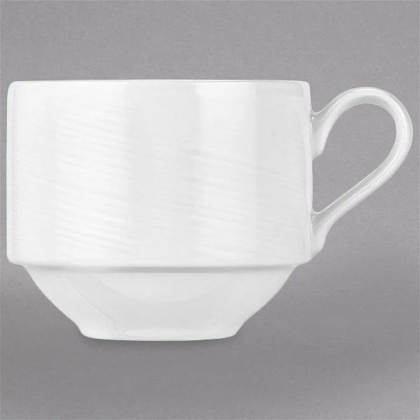 Syracuse China 987659436 Silk 8.5 Oz. Royal Rideau White Stacking Porcelain Cup - 36/Case 1 Syracuse China 987659436 Silk 8.5 Oz. Royal Rideau White Stacking Porcelain Cup - 36/Case