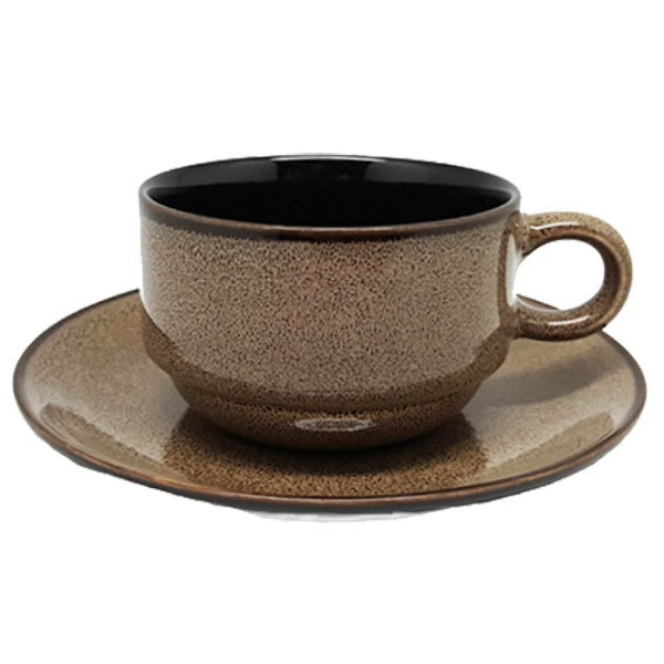 Oneida Rustic By 1880 Hospitality L6753059505 4 3/4" Chestnut Porcelain Espresso Coupe Saucer - 48/Case 1 Oneida Rustic By 1880 Hospitality L6753059505 4 3/4" Chestnut Porcelain Espresso Coupe Saucer - 48/Case