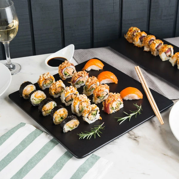 Acopa 12" Square Matte Black Stoneware Flat Plate - 6/Case 1 Acopa 12" Square Matte Black Stoneware Flat Plate - 6/Case