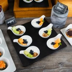 Acopa 12" Square Matte Black Stoneware Flat Plate - 6/Case 7 Acopa 12" Square Matte Black Stoneware Flat Plate - 6/Case -Rak Porcelain shop 1637824