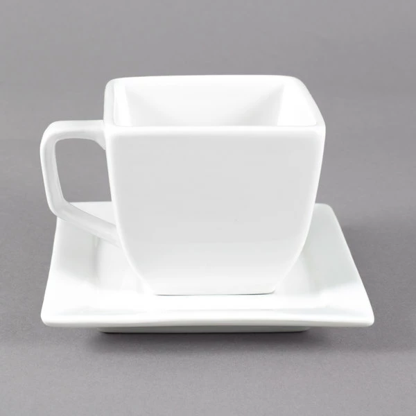 10 Strawberry Street WTR-CUP Whittier 4 Oz. White Square Porcelain Cup With Saucer - 24/Case 2 10 Strawberry Street WTR-CUP Whittier 4 Oz. White Square Porcelain Cup With Saucer - 24/Case - Image 2