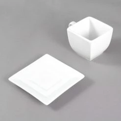 10 Strawberry Street WTR-CUP Whittier 4 Oz. White Square Porcelain Cup With Saucer - 24/Case 6 10 Strawberry Street WTR-CUP Whittier 4 Oz. White Square Porcelain Cup With Saucer - 24/Case -Rak Porcelain shop 1657462