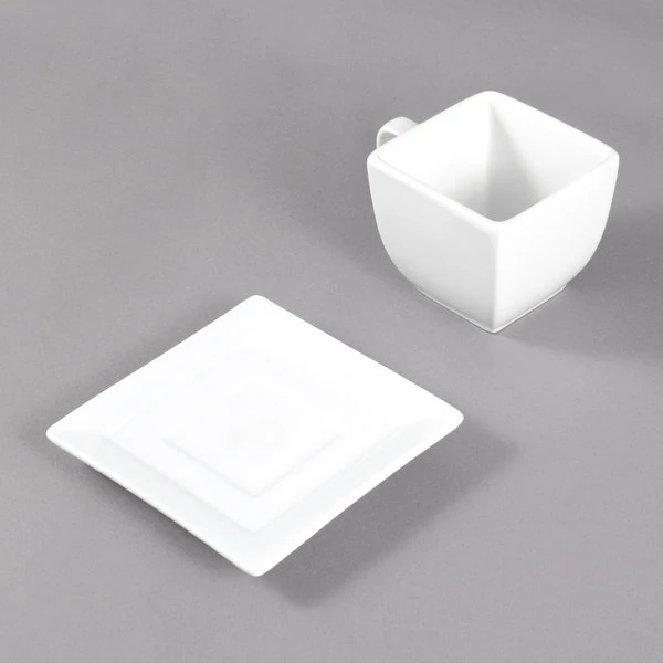 10 Strawberry Street WTR-CUP Whittier 4 Oz. White Square Porcelain Cup With Saucer - 24/Case 3 10 Strawberry Street WTR-CUP Whittier 4 Oz. White Square Porcelain Cup With Saucer - 24/Case - Image 3