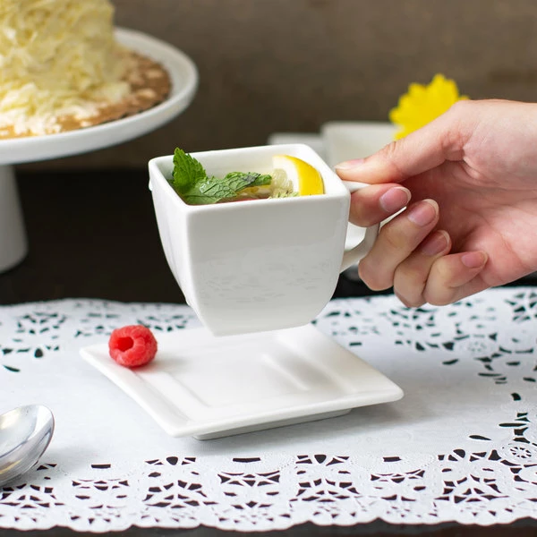 10 Strawberry Street WTR-CUP Whittier 4 Oz. White Square Porcelain Cup With Saucer - 24/Case 4 10 Strawberry Street WTR-CUP Whittier 4 Oz. White Square Porcelain Cup With Saucer - 24/Case - Image 4