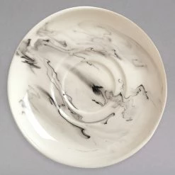 Syracuse China 999533012 Smoke 6 1/2" White / Black Swirl Porcelain Cream Soup Saucer - 36/Case