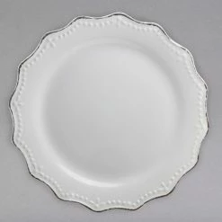 10 Strawberry Street OXFRD-4 Oxford 8 1/4" Silver/Metallic Rim White Stoneware Salad Plate - 24/Case
