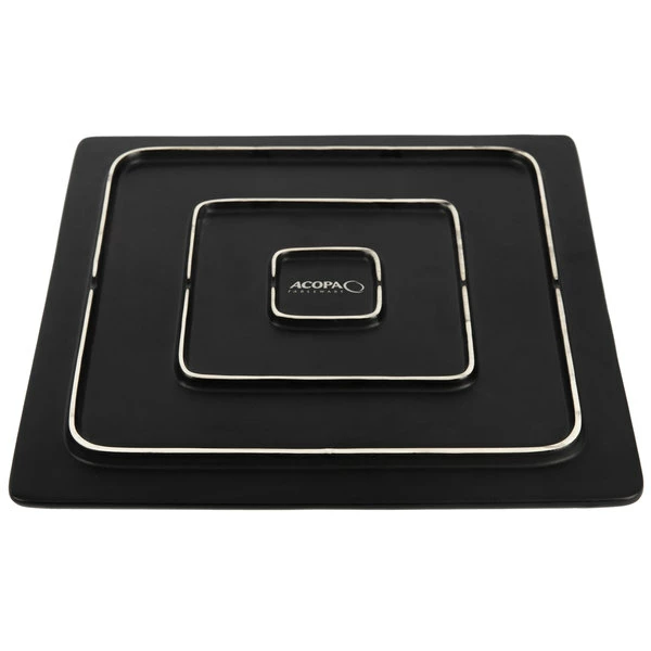 Acopa 12" Square Matte Black Stoneware Flat Plate - 6/Case 3 Acopa 12" Square Matte Black Stoneware Flat Plate - 6/Case - Image 3