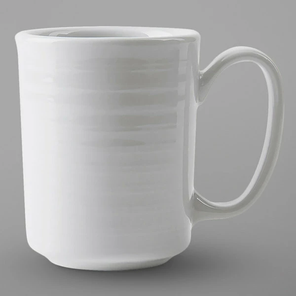 Tuxton FPM-080 Pacifica 8 Oz. Bright White Embossed China Mug With Large Handle - 24/Case 1 Tuxton FPM-080 Pacifica 8 Oz. Bright White Embossed China Mug With Large Handle - 24/Case