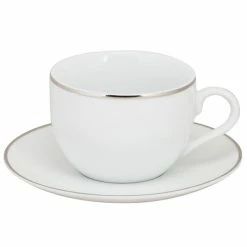 10 Strawberry Street CPSL0009 Coupe Silver Line 6 Oz. Silver Porcelain Coffee Cup And Saucer Set - 24/Case