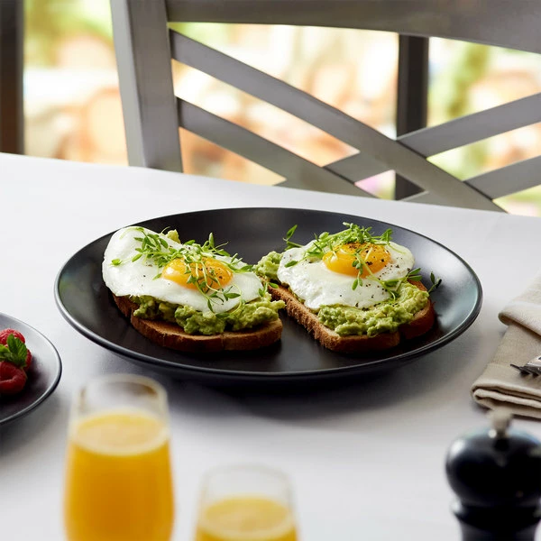 Acopa 10 1/2" Matte Black Stoneware Coupe Plate - 12/Case 1 Acopa 10 1/2" Matte Black Stoneware Coupe Plate - 12/Case