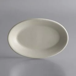 World Tableware PWC-16 Princess White 8 1/8" X 5 3/4" Ultima Cream White Oval Rolled Edge Stoneware Platter - 36/Case