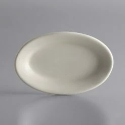 World Tableware PWC-33 Princess White 7" X 4" Ultima Cream White Oval Rolled Edge Stoneware Platter - 36/Case