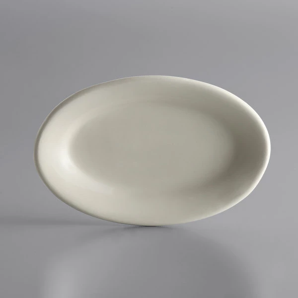 World Tableware PWC-33 Princess White 7" X 4" Ultima Cream White Oval Rolled Edge Stoneware Platter - 36/Case 1 World Tableware PWC-33 Princess White 7" X 4" Ultima Cream White Oval Rolled Edge Stoneware Platter - 36/Case