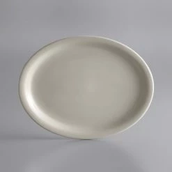 World Tableware NR-12 Kingsmen White 9 3/4" X 7 1/2" Ultima Cream White Narrow Rim Oval Stoneware Platter - 24/Case