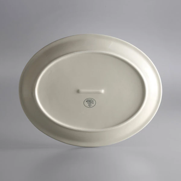 World Tableware NR-14 Kingsmen White 13" X 10 1/4" Ultima Cream White Narrow Rim Oval Stoneware Platter - 12/Case 2 World Tableware NR-14 Kingsmen White 13" X 10 1/4" Ultima Cream White Narrow Rim Oval Stoneware Platter - 12/Case - Image 2