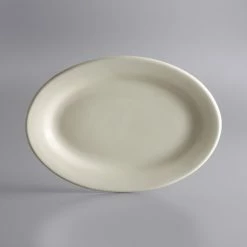 World Tableware PWC-13 Princess White 11 1/2" X 8" Ultima Cream White Rolled Edge Oval Stoneware Platter - 12/Case