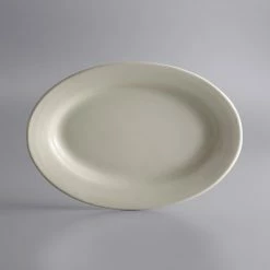 World Tableware PWC-14 Princess White 12 1/2" X 9" Ultima Cream White Rolled Edge Oval Stoneware Platter - 12/Case